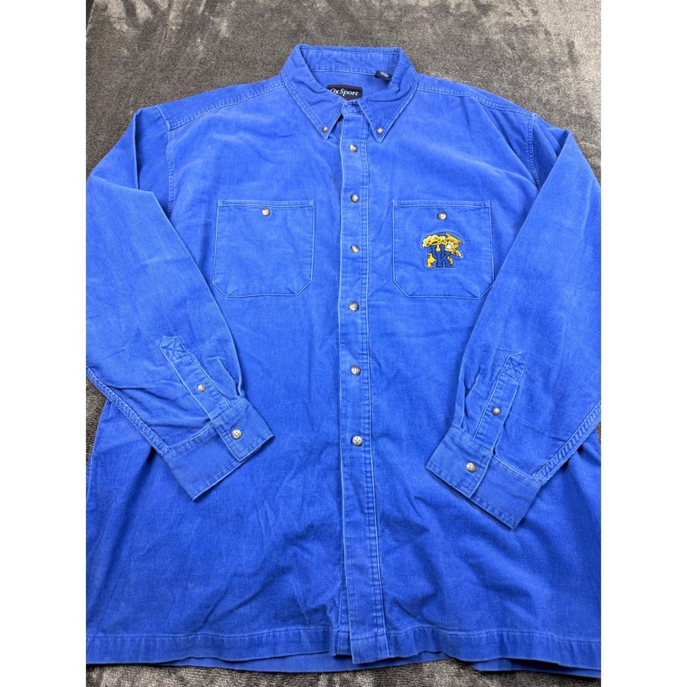 Vintage‎ Ox Sport Kentucky Wildcats Corduroy Shirt Mens XL Blue Button Down Logo
